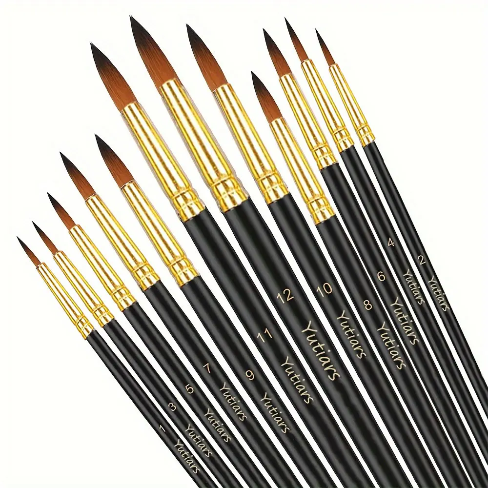 Yutiars Professional Artist Paint Brush Set 12 Pieces with Premium Synthetic Nylon Bristles for Watercolor, Oil, Acrylic, Face