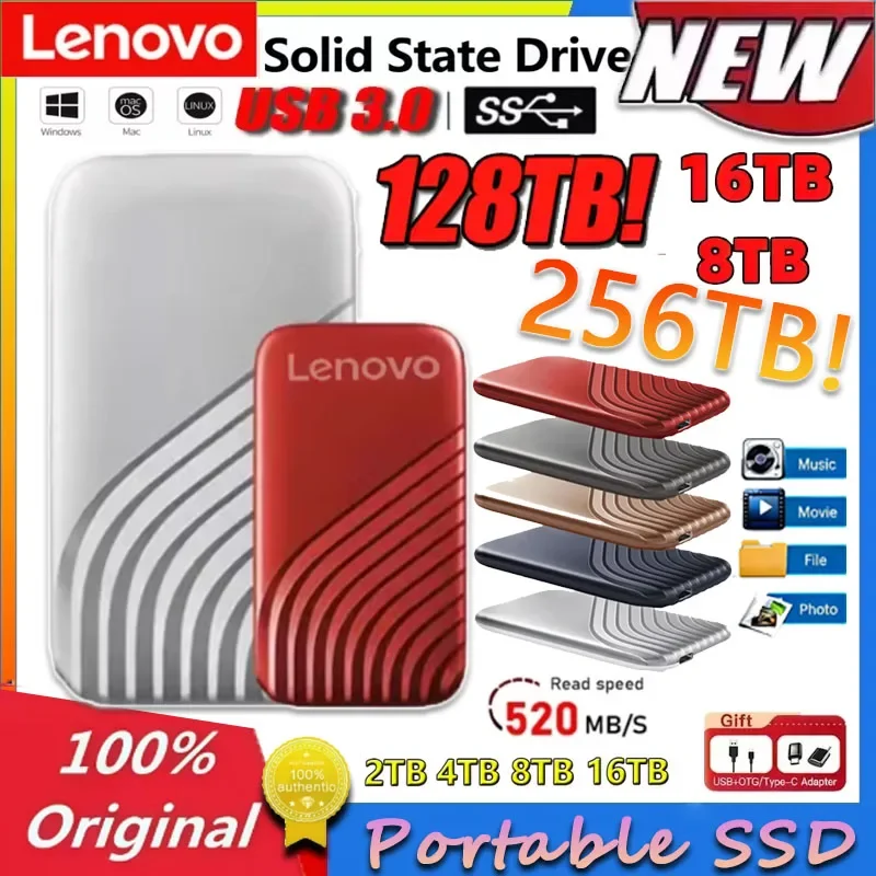 

Внешний твердотельный накопитель Lenovo 256 ТБ, флеш-накопитель Type-C, высокоскоростной USB 3.1, 2 ТБ, 4 ТБ, 128 ТБ, портативный SSD-диск для ноутбука/ПК