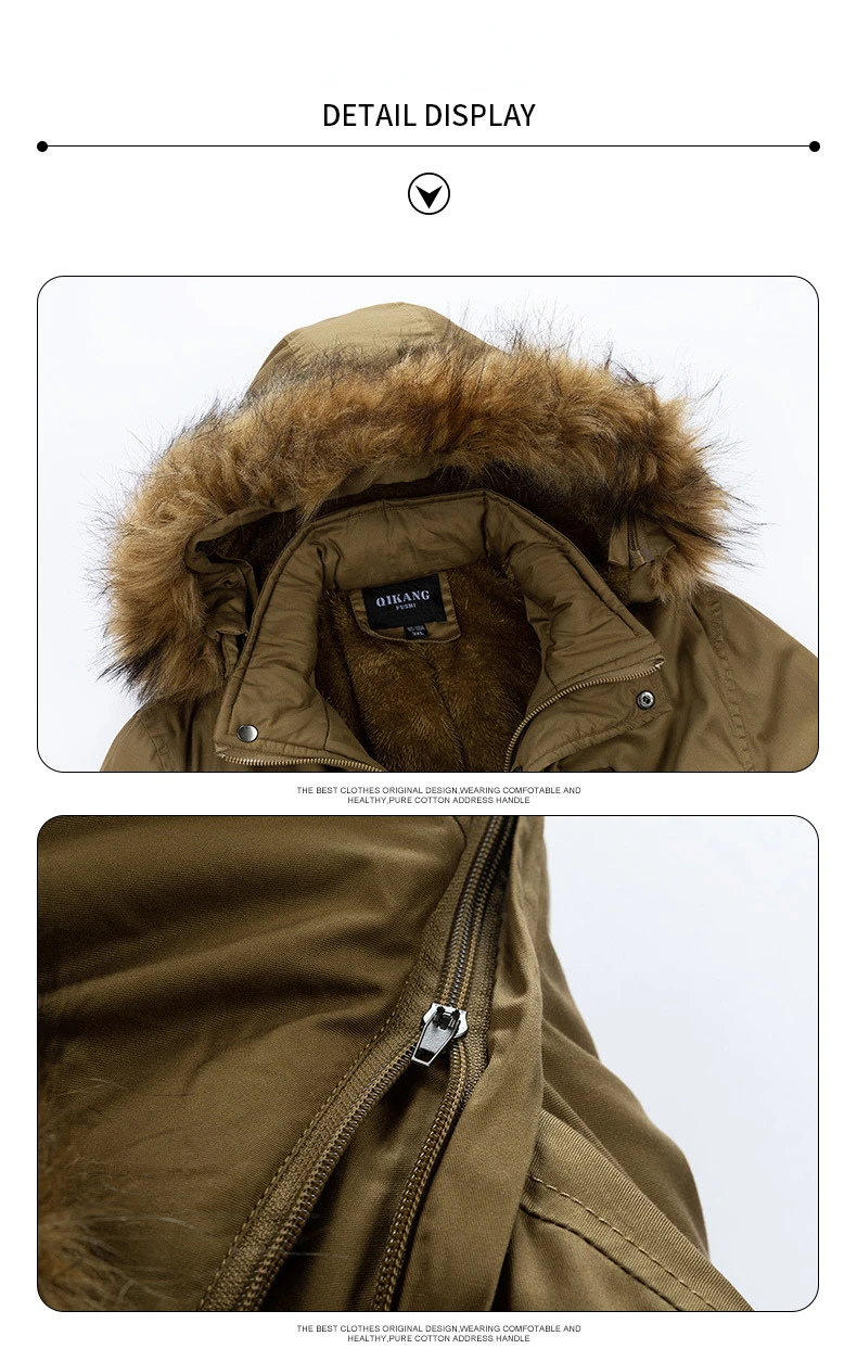 Winter Men\'s Jacket High-quality Fur Collar Solid Color Multi Pocket Hooded Parkas Male Long Fashion Cashmere Thicken Warm Coats