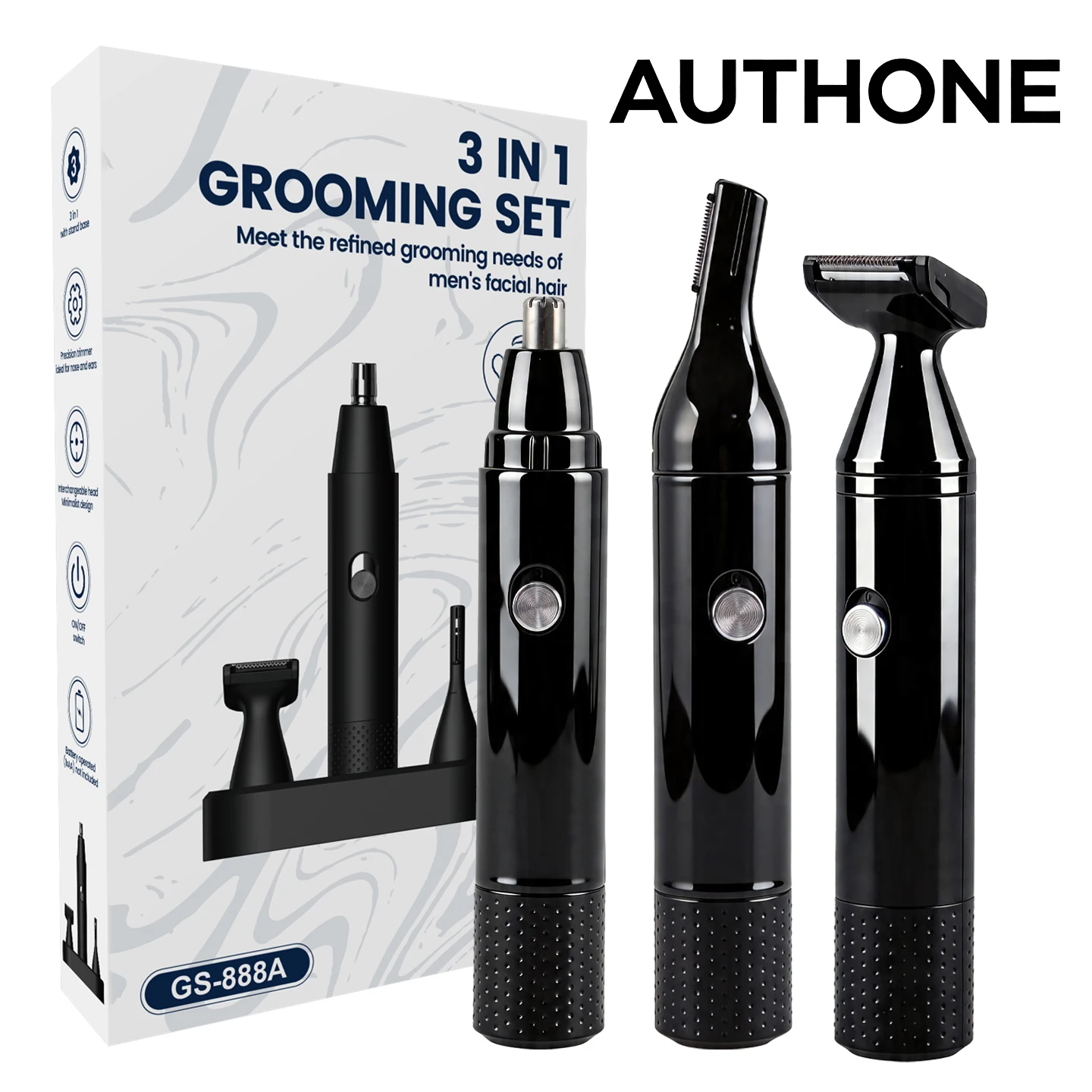 AUTHONE 3 in 1 Electric Nose Ear Hair Trimmer for Men All Purpose Beauty Set Painless Trimming Nose Hair Beard Eyebrow Trimming