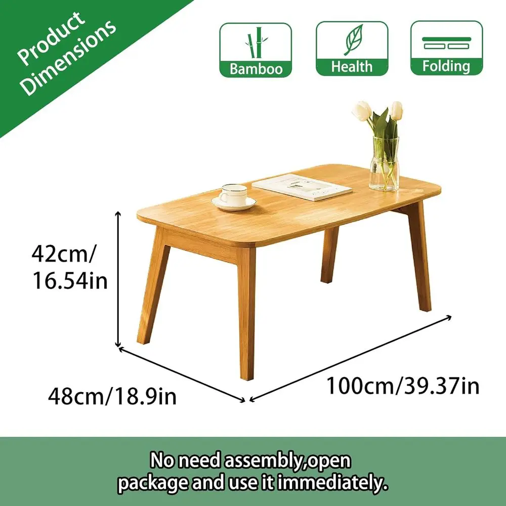 Mid-Century Foldable Coffee Table with Open Shelf, TV Stand, Living Room & RV Use, Natural 39.37IN