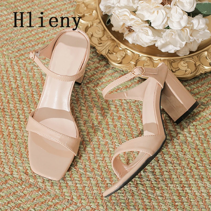 

Hlieny/летние женские шлепанцы с открытым носком, модные элегантные платья на массивном низком каблуке с пряжкой, женские шлепанцы, Zapatillas De Mujer