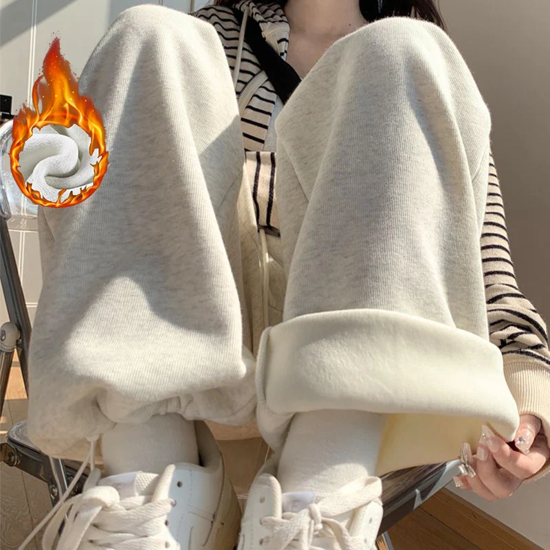 2026 Klassische Winter-Mädchenhose mit hoher Taille, Fleece-Thermohose, Damen-Plüschhose mit geradem Bein, modische warme Schneehose für Damen
