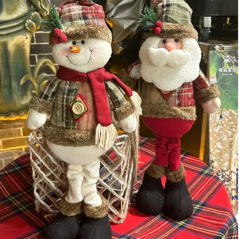 2025 متوفر في المخزون دمية كبيرة قابلة للتمدد لعيد الميلاد عرض داخلي سانتا كلوز ثلج الرنة دمية هدايا عيد الميلاد