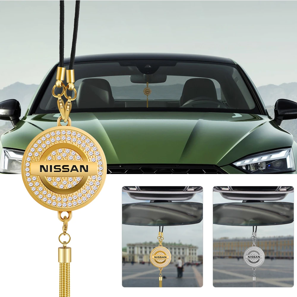 Car Rearview Mirror Pendant Diamond Metal Hanging Ornaments For Nissan Nismo GTR Murano Pulsar Altima Rogue Sylphy Navara Versa