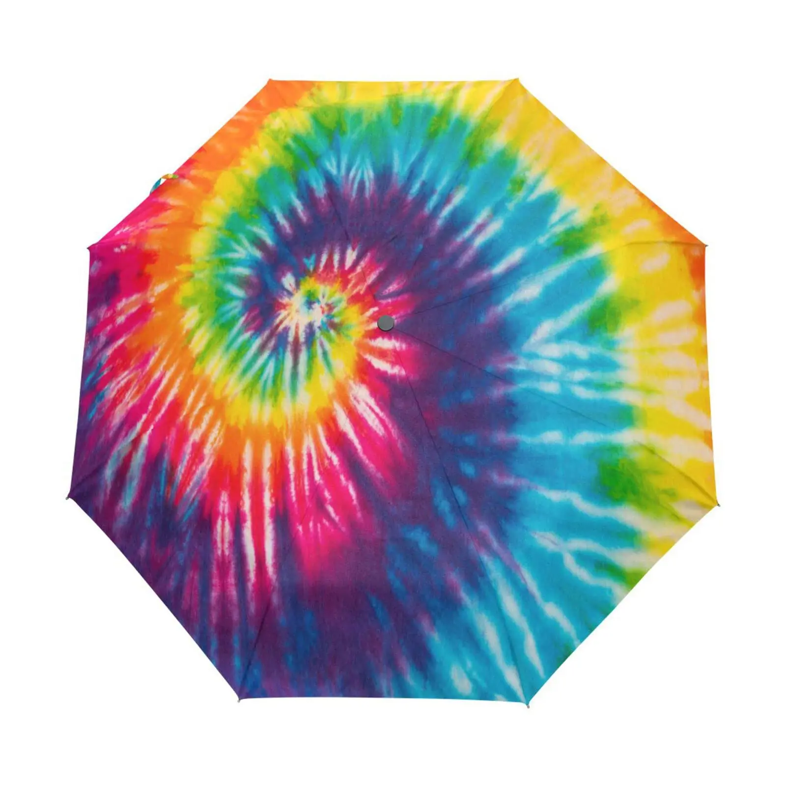 Tie-dye Spiral Rainbow Travel Umbrellas Watercolor Folding Rain Umbrella Windproof Compact Lightweight for Adults Women Girls