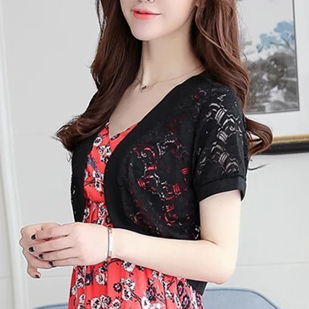 Women Short Sleeves Wedding Jacket Cape Elegant Lace Trim Wrap Shrug Bolero Evening Bridal Capelet Cardigan Summer Outwear