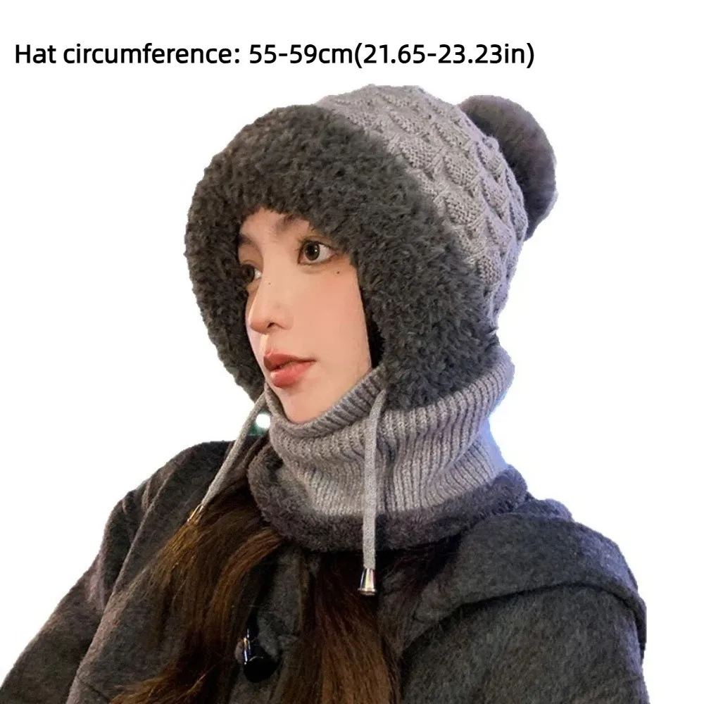 أزياء قطعة واحدة الشتاء محبوك قبعة سميكة الدفء يندبروف قبعة الصوف اصطف سدادات حماية الأذن قبعة النساء #4