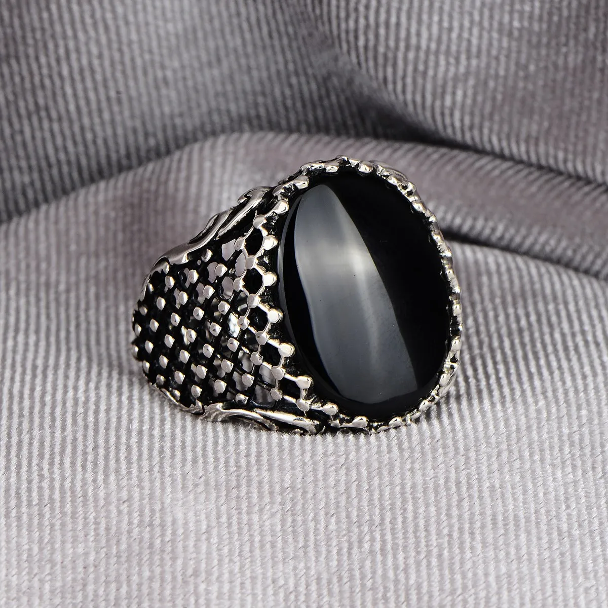 

Men Handmade Ring , Oval Onyx Stone Ring , Black Stone Ring , Ottoman Men Sterling Silver Ring , 925k Sterling Silver Ring ,