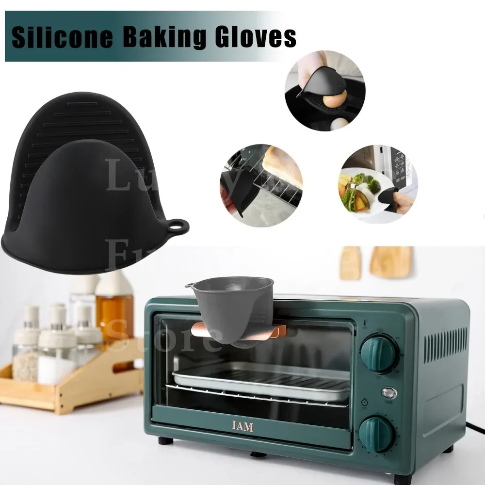 2pcs Silicone Oven Baking Gloves Heat Resistant Non-slip Kitchen Mitts Accessories Cooking Air Fryer Gloves Anti-scald Hand Clip