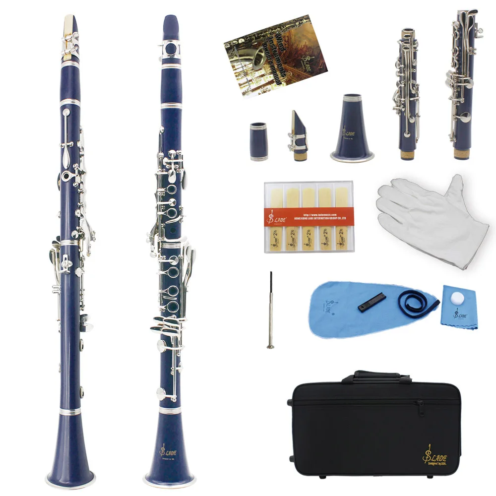 SLADE 17-Key Falling Tune B Blue Clarinet ABS Silver-Plated with Silver Keys Bakelite Material Includes Essential Accessories