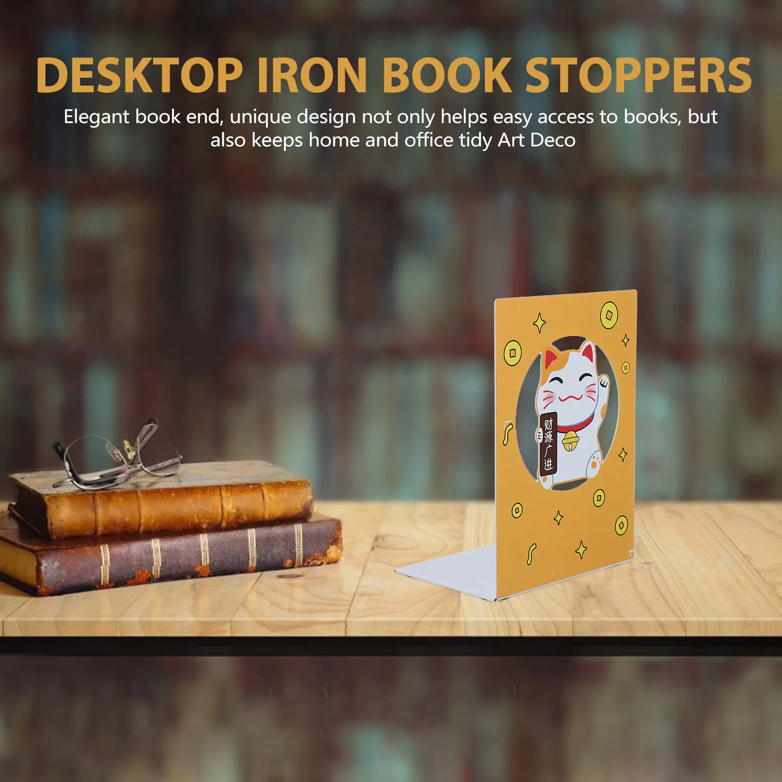 

2Pcs Cartoon Cat Bookend Iron Art Desktop Organizer Book Support for Office Study Room Metal Bookends for Home