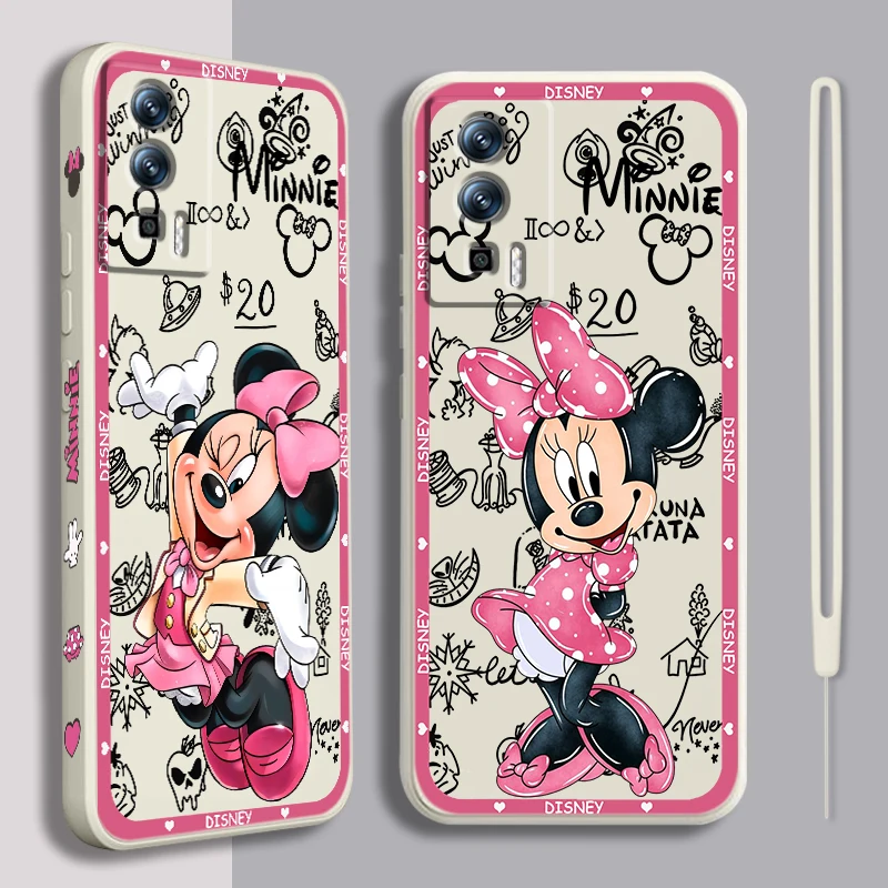 

Disney Minnie Art Fashion Liquid Left Rope For Xiaomi Redmi 13C 12 12C K60 A1 K50 11 K40 10C 10 9A 9AT 9T 9C 5G Cover