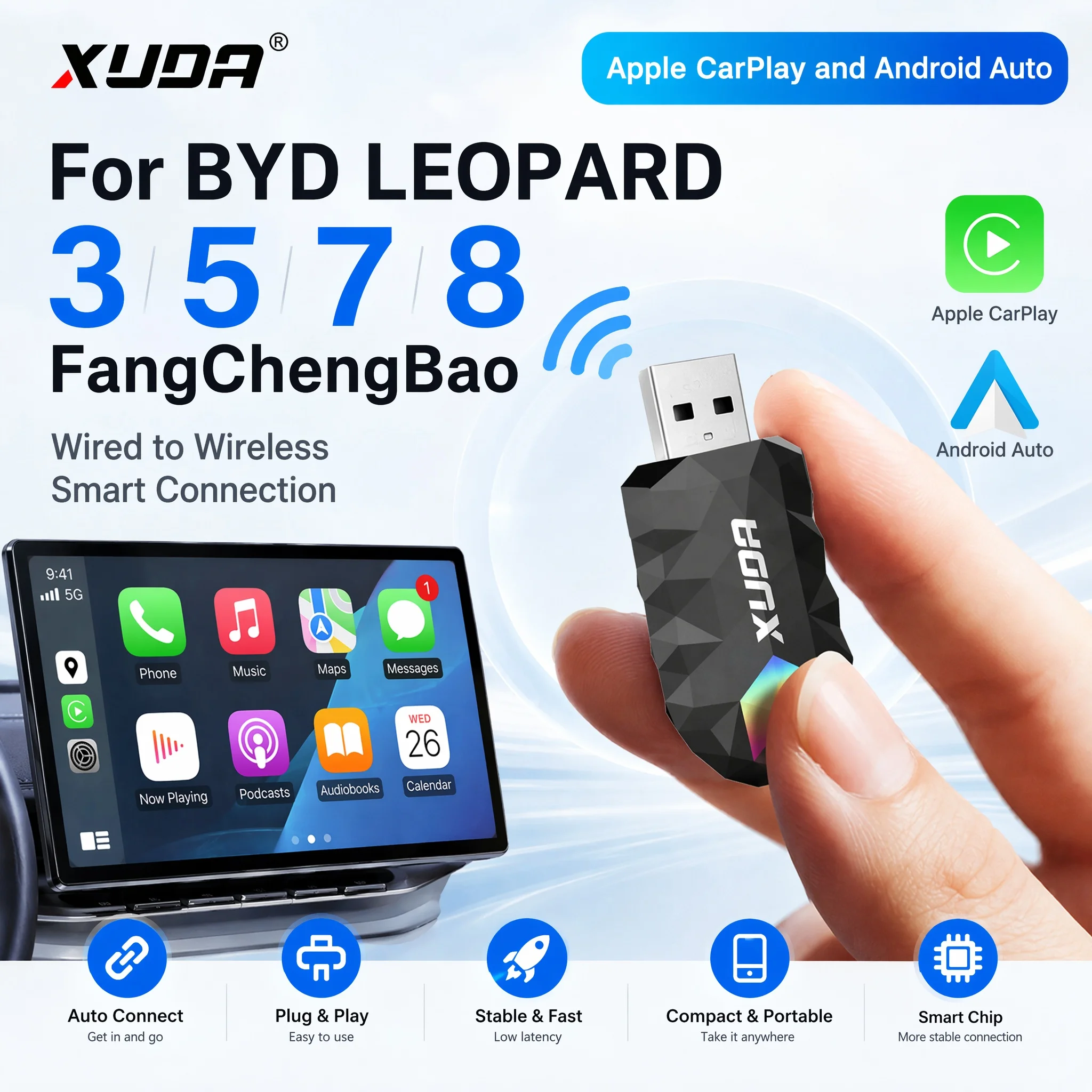 XUDA For BYD LEOPARD 3 5 7 8 FangChengBao Google Map Spotify Music Multilingual Add Apple CarPlay and Android Auto to Your Car