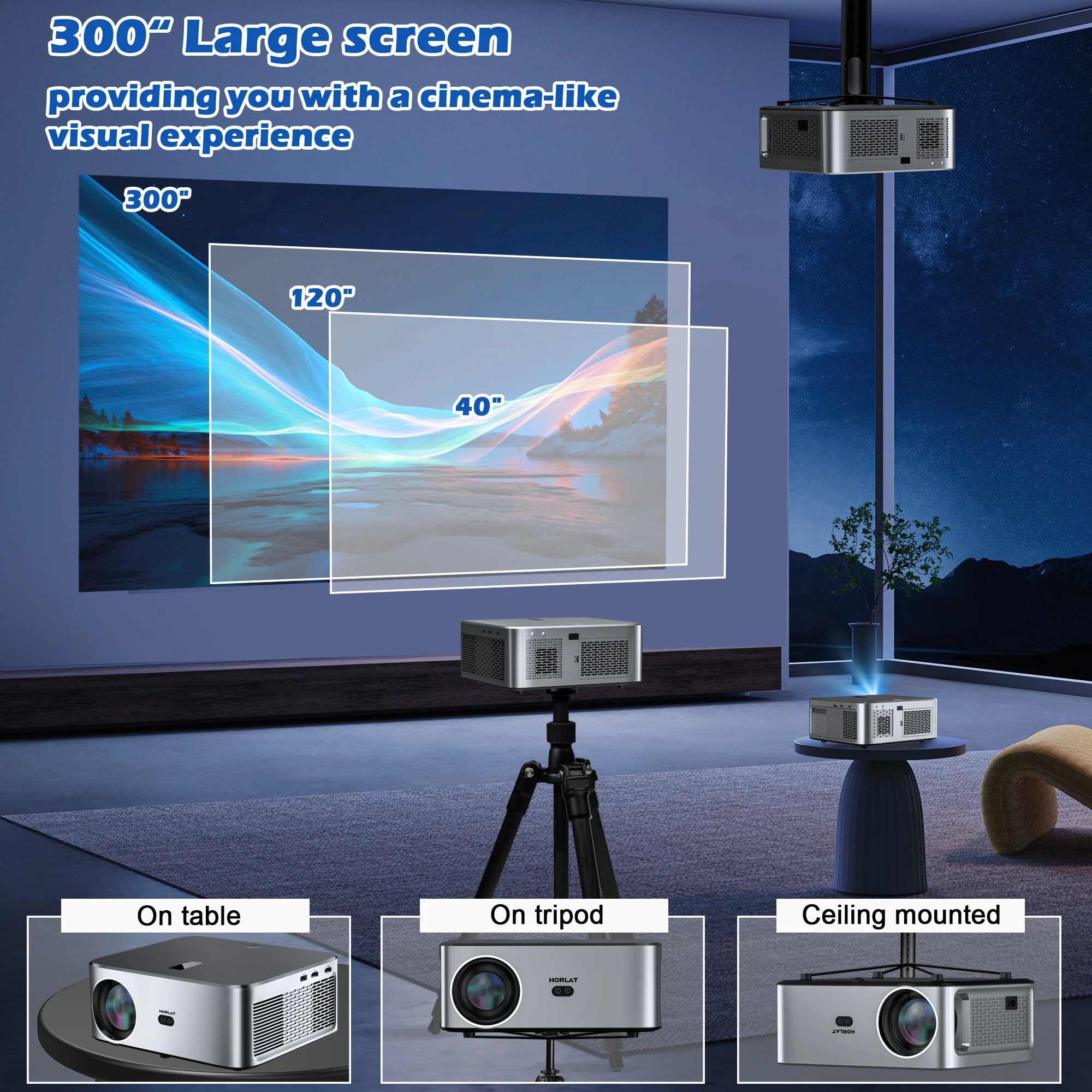 Imagem -06 - Horlat-projetor Led Android Home Theater Beamer Portátil Full hd 1080p Vídeo 4k Keystone 5g Wifi 18000lumens 700ansi