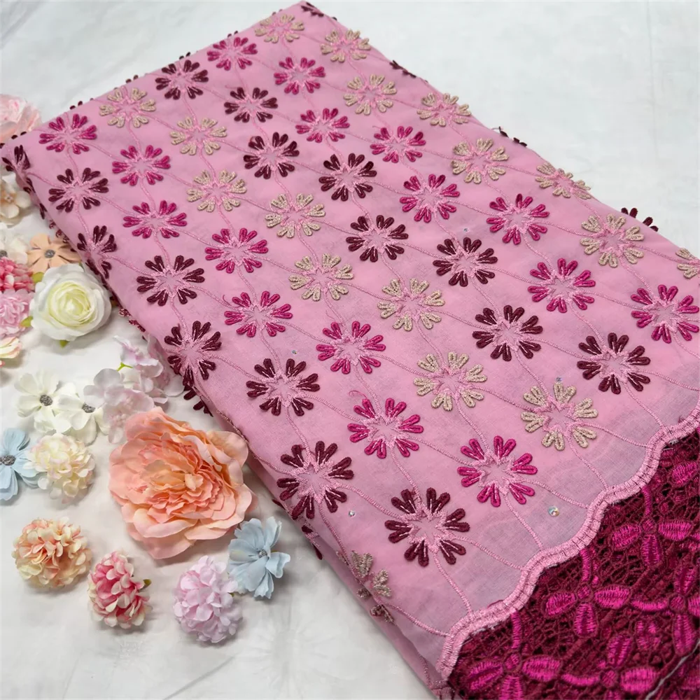 

Super Quality 100% Cotton Swiss Voile Lace In Switzerland With Hollow Out 3D Flower Applique Stones Women Celebration Costumes