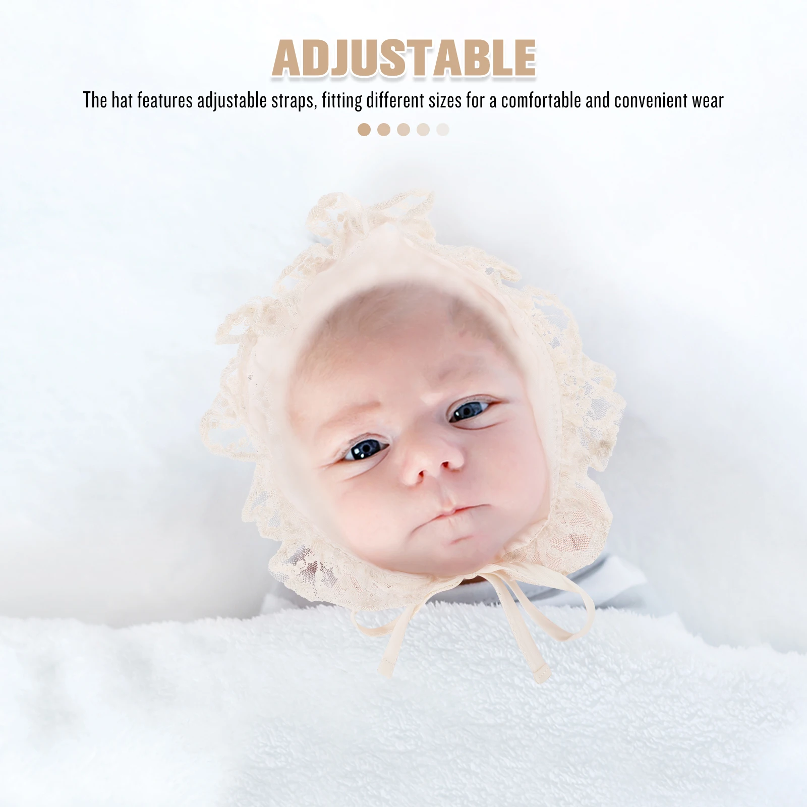

Newborn Baptism Hat Baby Girl Bonnet Soft Polyester Adjustable Straps Sunshade Kids Summer Hats Photoshoot Party