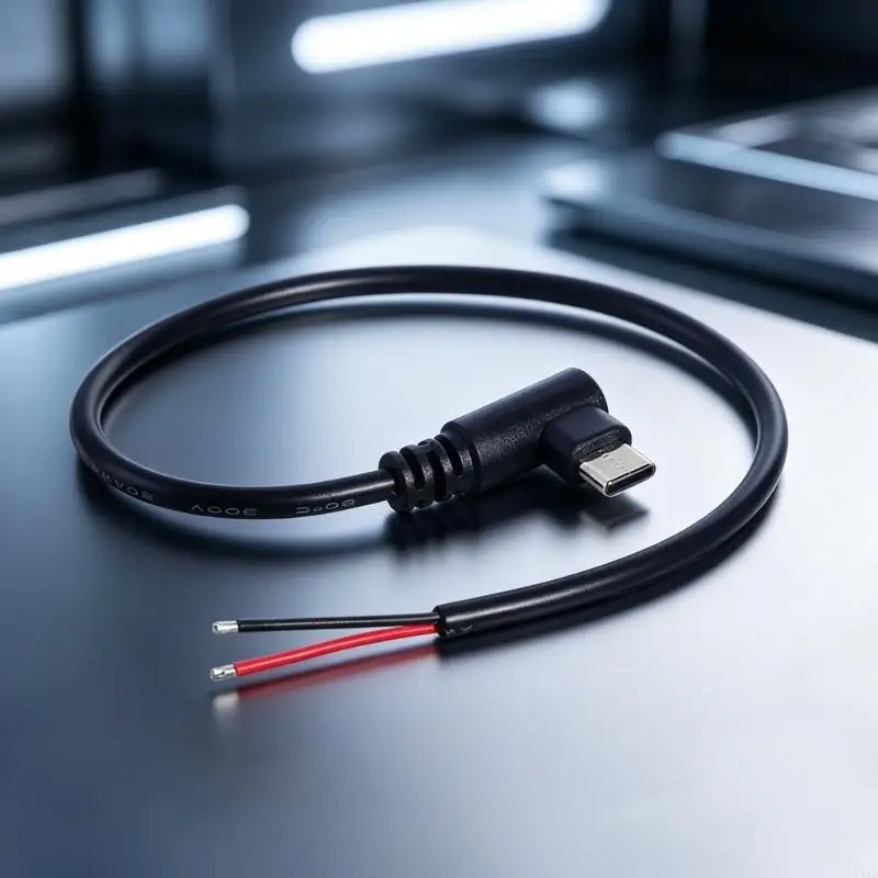 Right Angle USB C Power Cable 2 Pack, USB C Male to Bare Wire Charging Cable, 30cm 20AWG DIY Pigtail for 5V Small Device