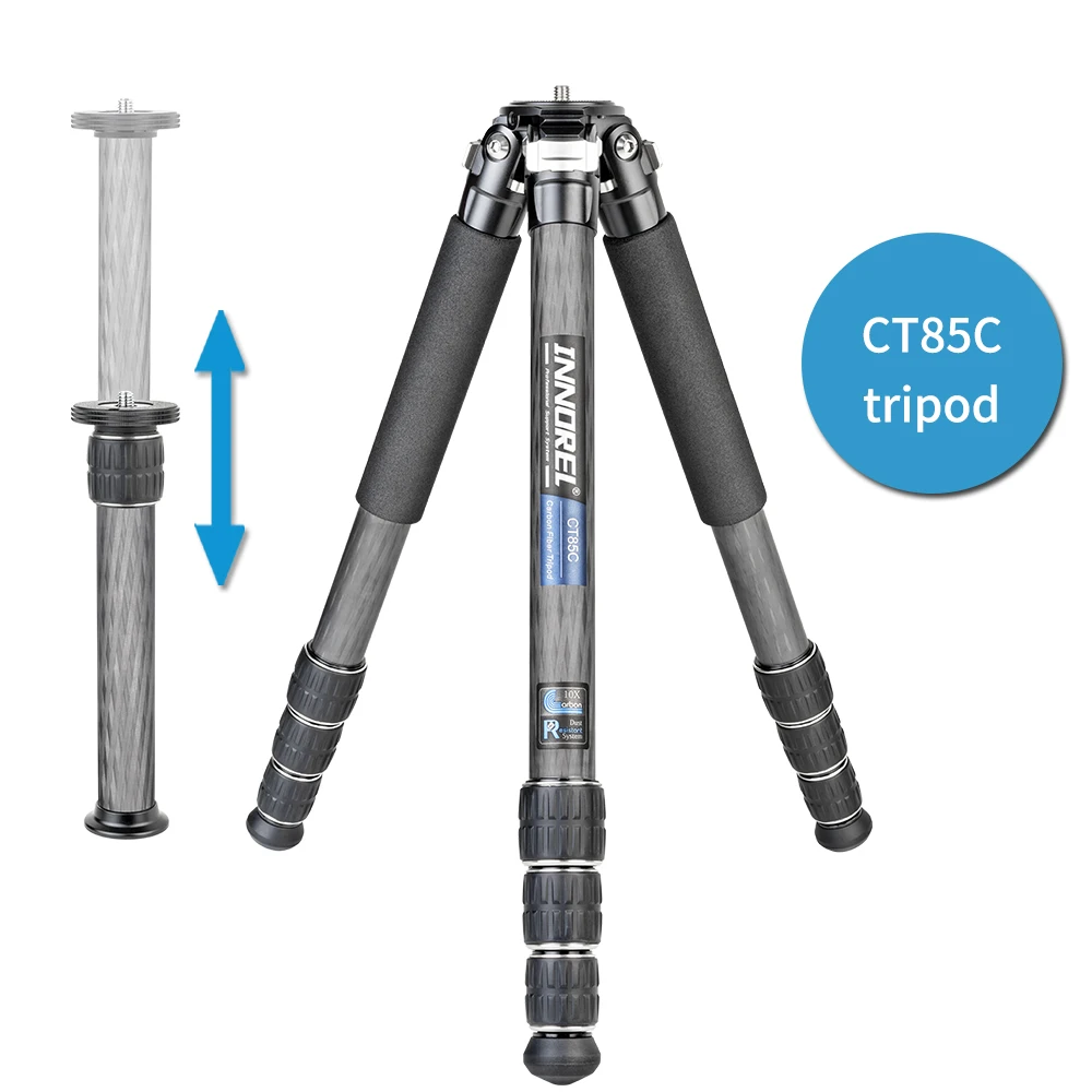 INNOREL CT75C/CT85C Koolstofvezel reisstatief voor DSLR-camera Zware standaard met balhoofd met lage zwaartekracht en korte middenkolom