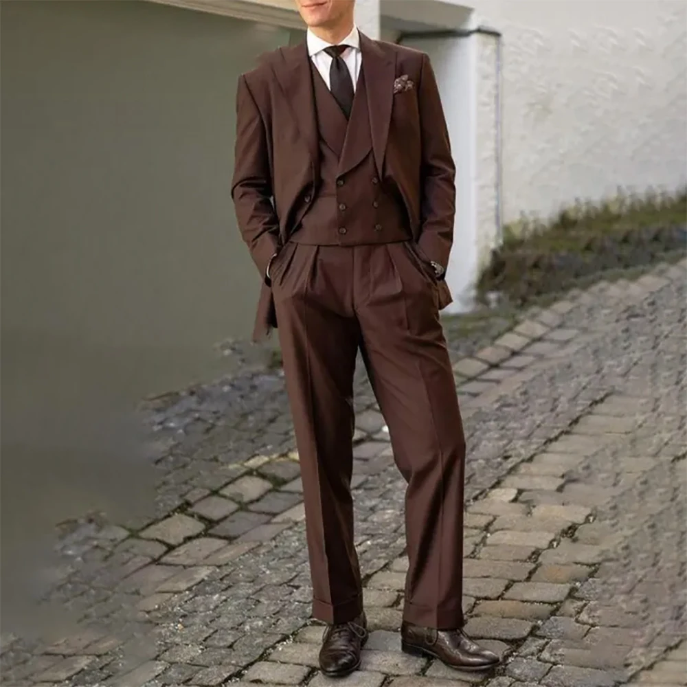 

High Quality Men's Suits Formal Business 3 Piece Jacket Pants Vest Full Sets Customzied Smart Casual Male Clothing Outfits