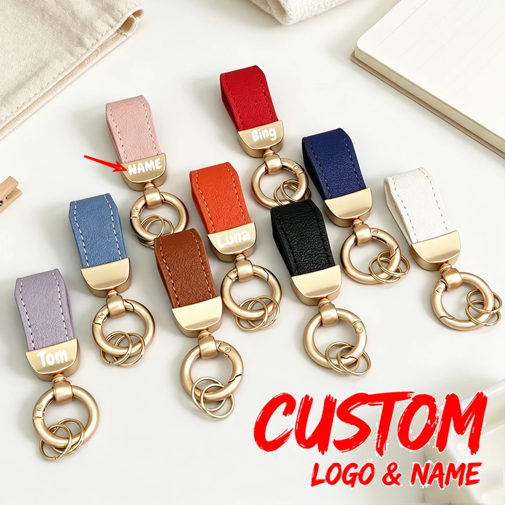 Kurzer, hübscher Leder-Schlüsselanhänger im Vintage-Stil, personalisierter Schlüsselring mit individuellem Logo, Namens-Autoschlüsselhalter, Laser-Gravur, Damen-Charm-Geschenk
