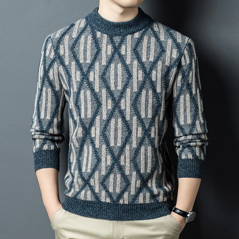

Мужской свитер премиум-класса из шелка, гладкий трикотаж, пуловеры, повседневные модные зимние качественные шерстяные 100% теплые флисовые эластичные Sueters De Hombre