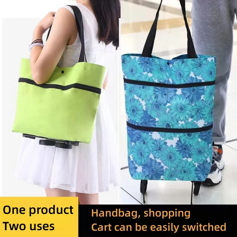 Bolso plegable con ruedas para compras, bolsa de comestibles reutilizable, organizador de alimentos y verduras