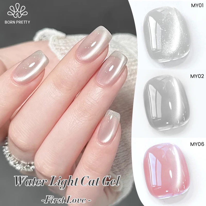 BORN PRETTY 10ML Water Light Cat Magnetic Gel Nail Polish First Love Series for Manicure DIY at Home Nude Pink Jelly Glass Nails