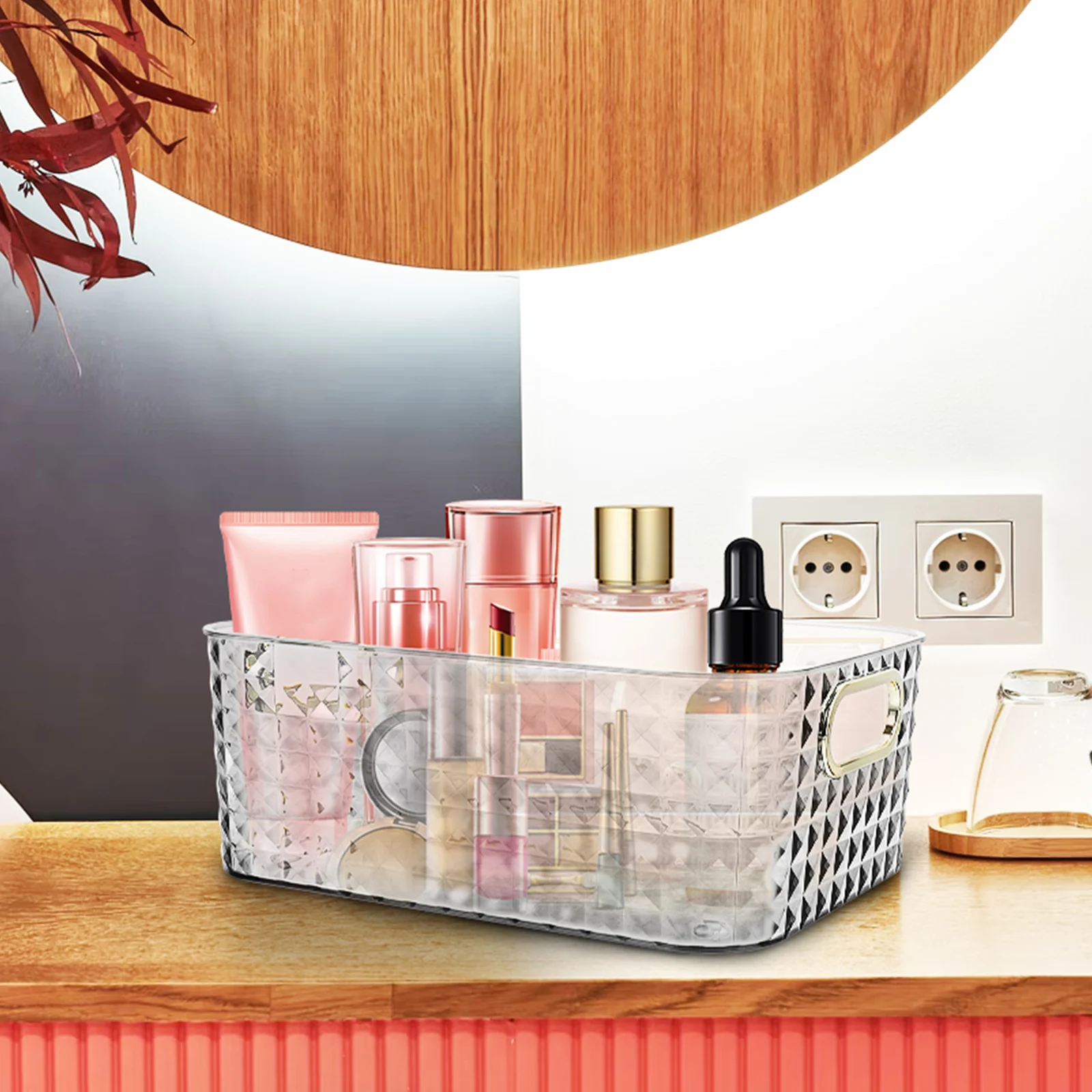 

1pcs Transparent Gold Storage Box Multi-purpose Organizer for Kitchen Bathroom Office Desktop Basket Holder