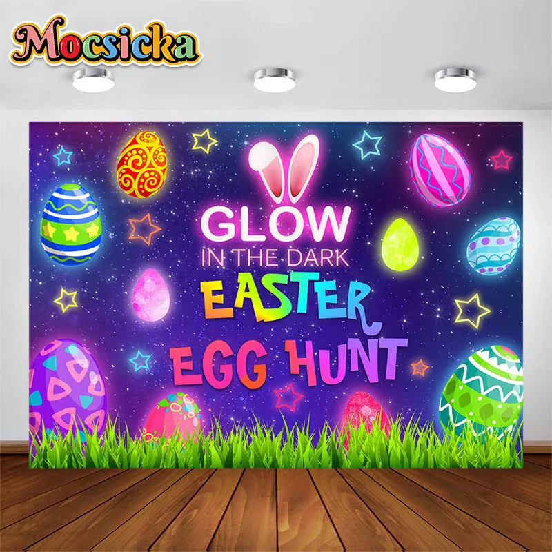 Mocsicka conejito de Pascua huevo caza fotografía telón de fondo lindo colorido impreso decoración fondo niños adultos retrato foto accesorios