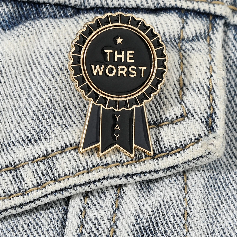 New In The Worst Medal Enamel Pins Funny Letter Sarcasm Golden Brooches Employee Badge