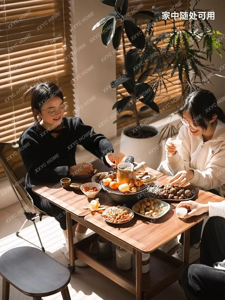 Modern Minimalist Cream Style Coffee Table Small Apartment Living Room Home Mobile Solid Wood Folding Side Table