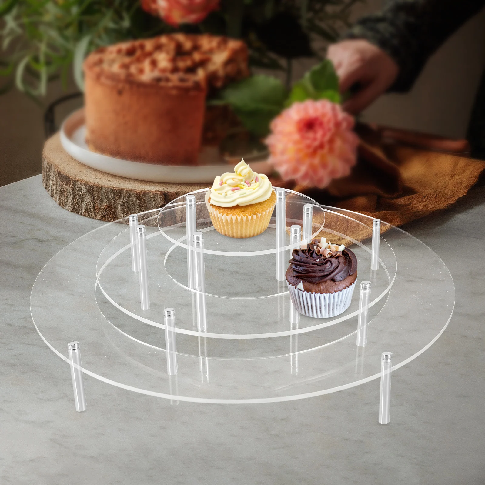 

Clear Acrylic Cake Stand 1 Set 3 Layers 5cm 7cm 10cm Pins Food Display Risers Buffet Table Party Storage Shelf Wedding