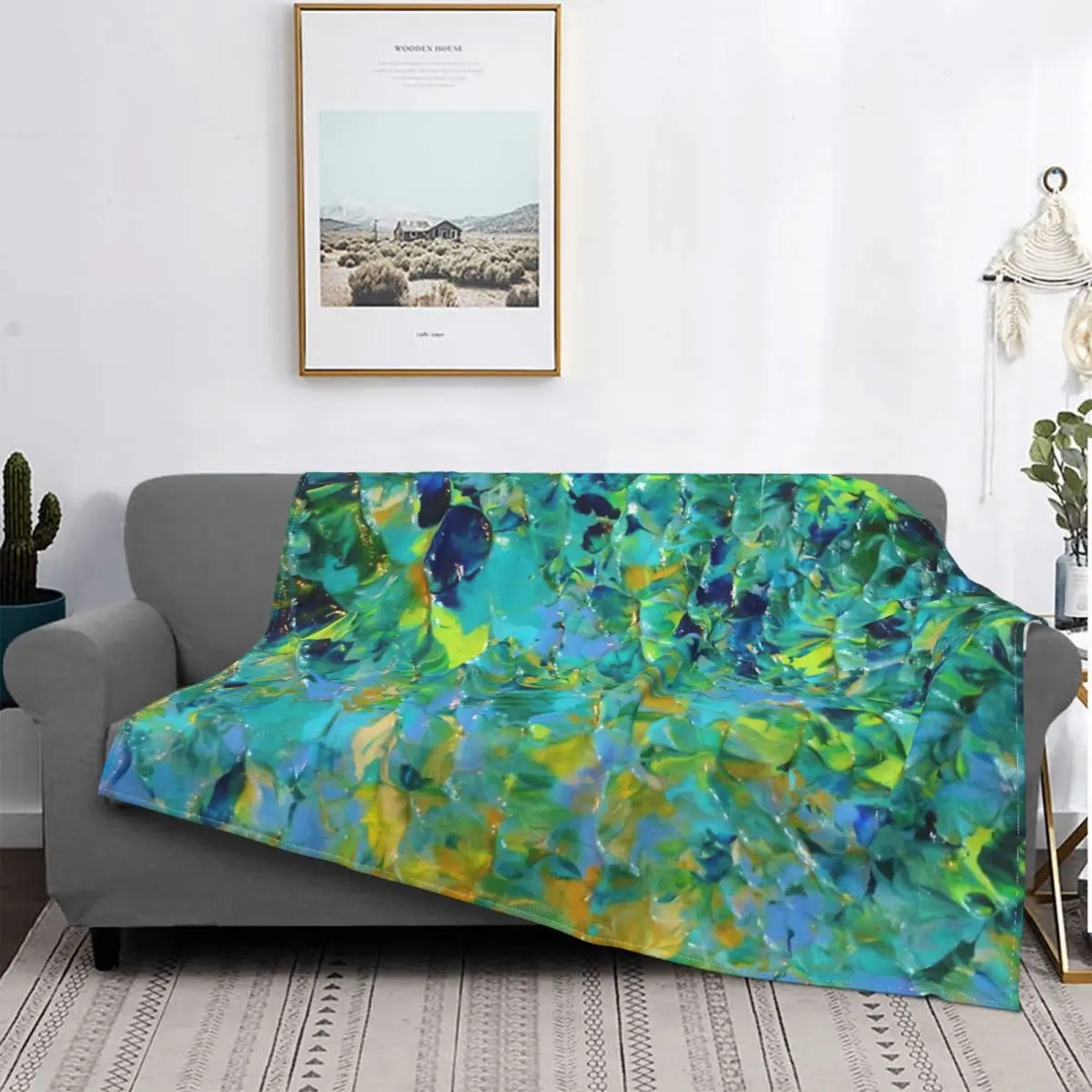 Acrylic Painting Blanket Fleece Plush Plaid BEAUTY BENEATH THE SURFACE Stunning Lake Ocean River Throw Blankets For bed Quilt