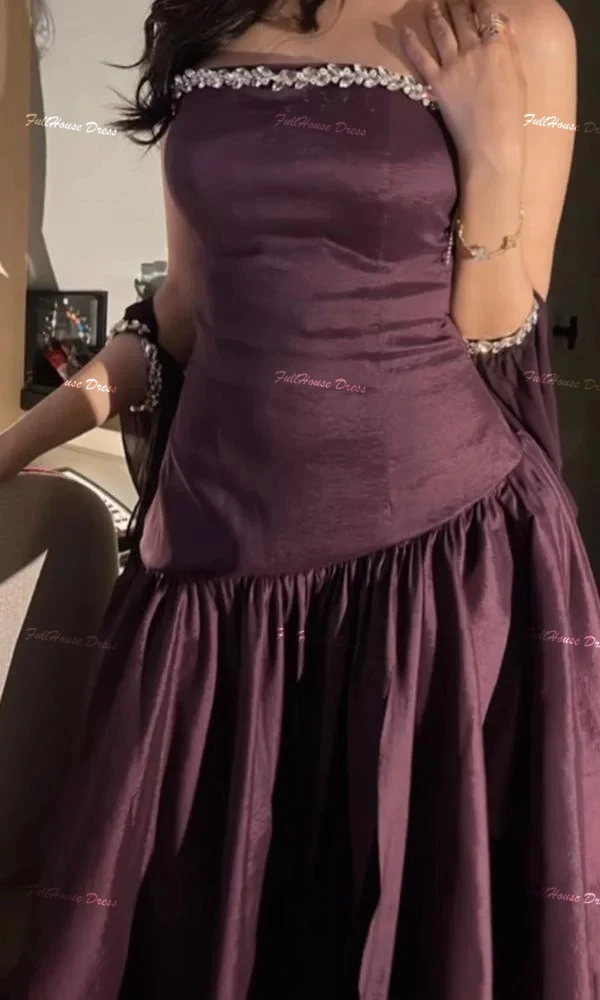 Vestido de noite plissado com gola de barco, feito sob medida, sem costas, reto, até o chão, cristal frisado, vestido saudita com fenda lateral