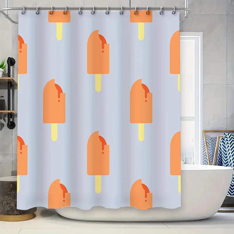 

Летняя занавеска для душа с принтом эскимо, водонепроницаемая ткань с кольцами-крючками для домашнего декора ванной комнаты (белая)