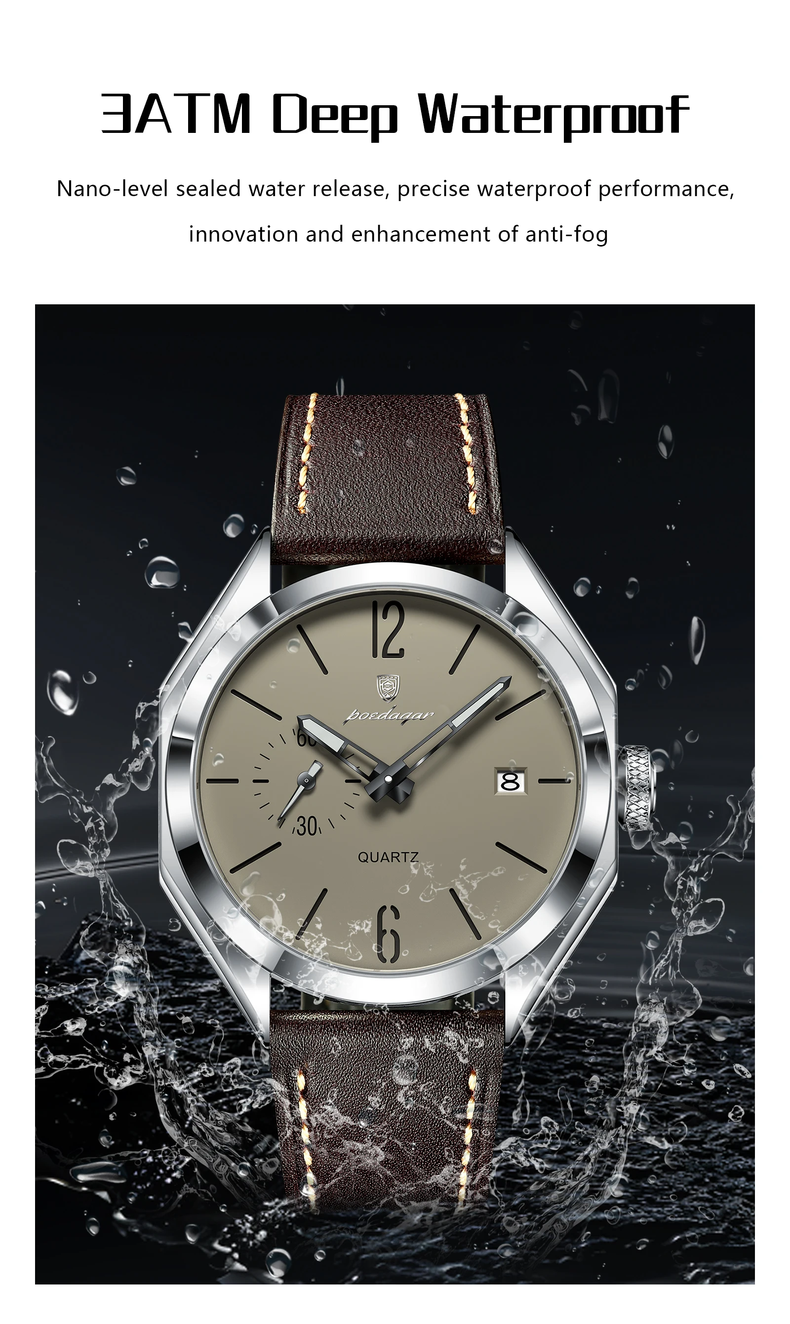 POEDAGAR Top-Mode Herrenuhr Leder Datum Quarz Business Herren Armbanduhr Wasserdicht Leuchtend Casual Herrenuhren Reloj Hombre – Detail 10