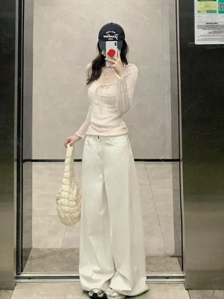 

Розовая вязаная женская футболка с вырезами и поясом, приталенная, повседневная, удобная, с длинными рукавами, для прогулок и поездок на работу