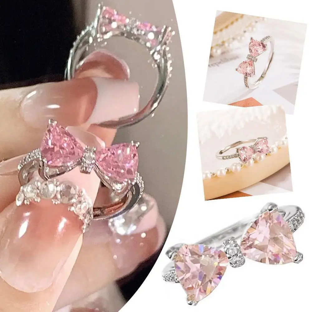 New Arrived Romantic Lovely Pink Bowknot Design Female Exquisite Jewelry With Micro Bow Tie Zircon For Party And Dating J4k9