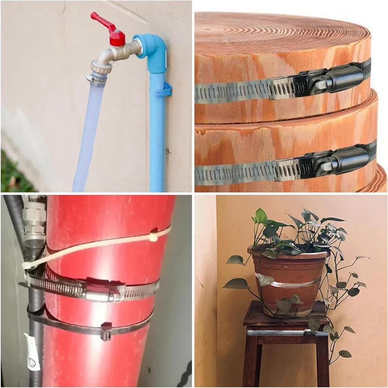 Hose Clamps 20FT Metal Strap+20 Fasteners DIY Cut-To-Fit Stainless Steel Band Clamps Adjustable Large Worm Durable Easy Install