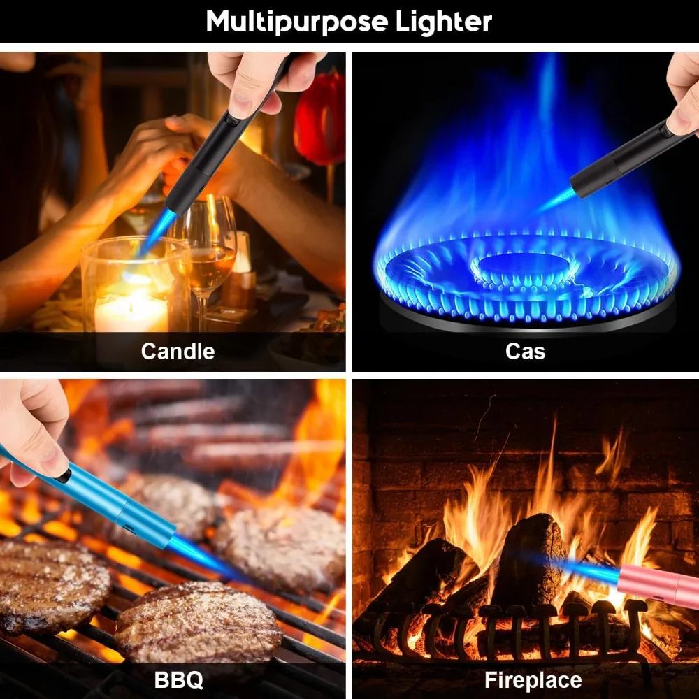 2 Pack Refillable Windproof Torch Lighters, Copper Jet Flame Butane Lighter with Visible Fuel Window for Camping BBQ Candle view 6