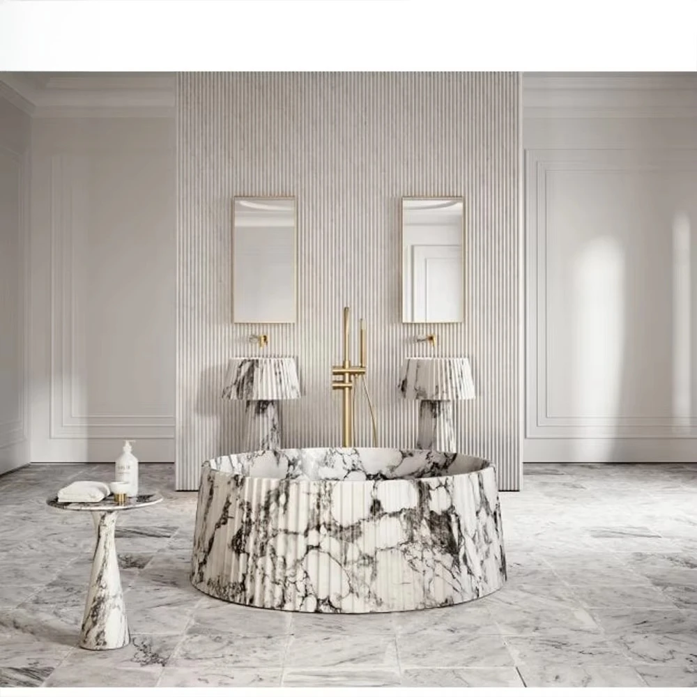 

Современная дизайнерская ванна из натурального белого мрамора Каррара с ручным душем для спальни и ванной комнаты, экологичная, класса люкс