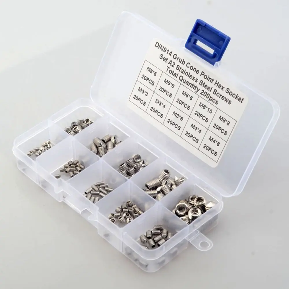 200Pcs M3 M4 M5 M6 M8 Set Screws Cone Point 304 Stainless Steel Allen Head Hex Grub Set Screws Bathroom Fixtures