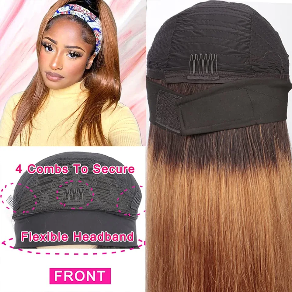 Glueless Headband Wigs Human Hair Ombre Honey Blonde Bone Straight Human Hair Wigs Brazilian Scarf Machine Made Wigs On Sale