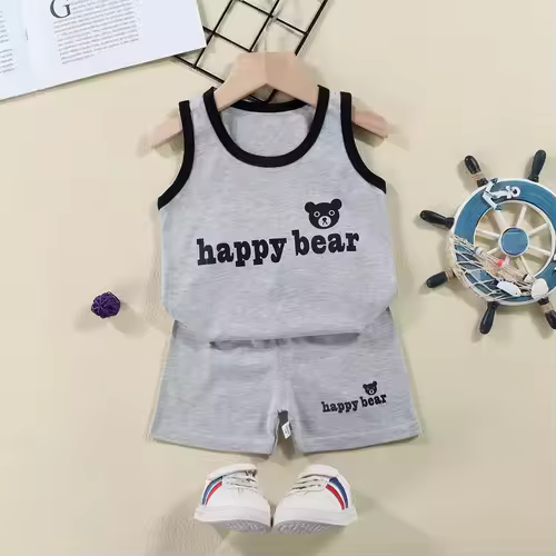 2PCS Children Sets Kids Clothes Vest Suit  Summer Children Clothing baby Cotton T-Shirts Shorts Tank Top  Boys Girls Sleeveless - Image 2