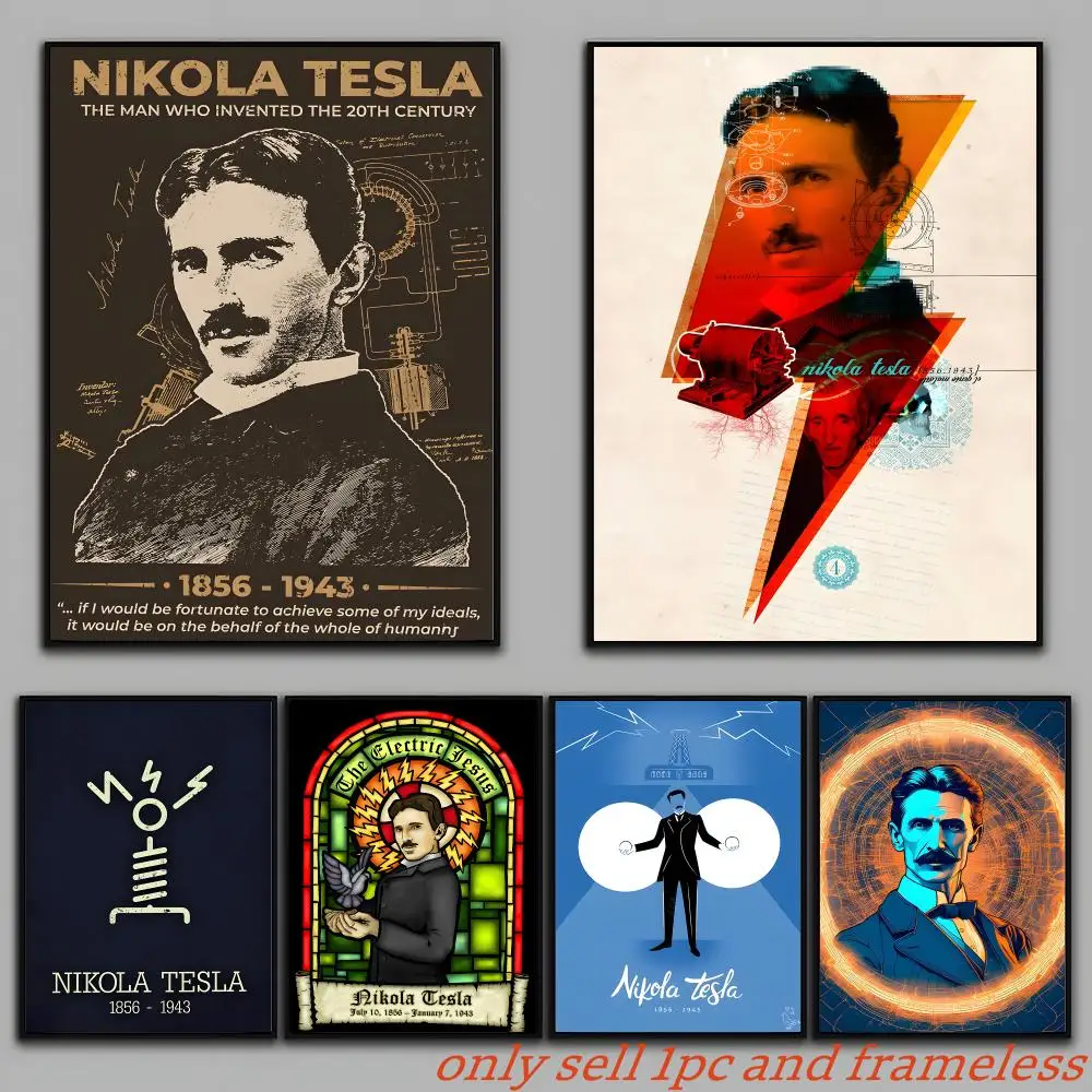 World Famous Scientist N-Nikola Tesla Poster Painting Prints Wall Art Picture Film Room Home Bar Cafe Decor Home  Mural
