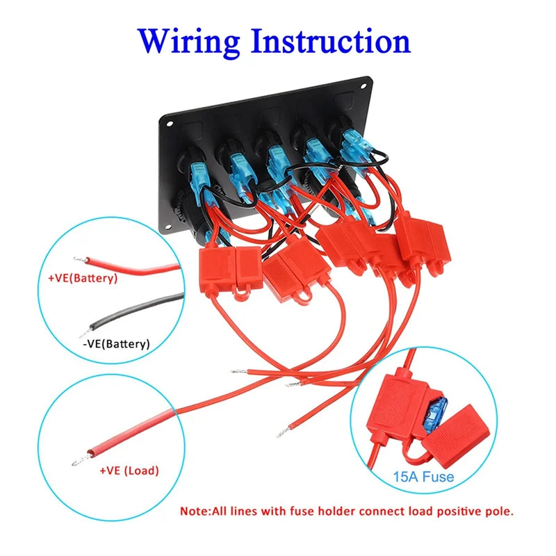 

5 Gang Switch Panel, 12V/24V Inline Fuse Box LED Switch Panel Dual USB Socket Power Outlet LED Voltmeter For Boat Truck