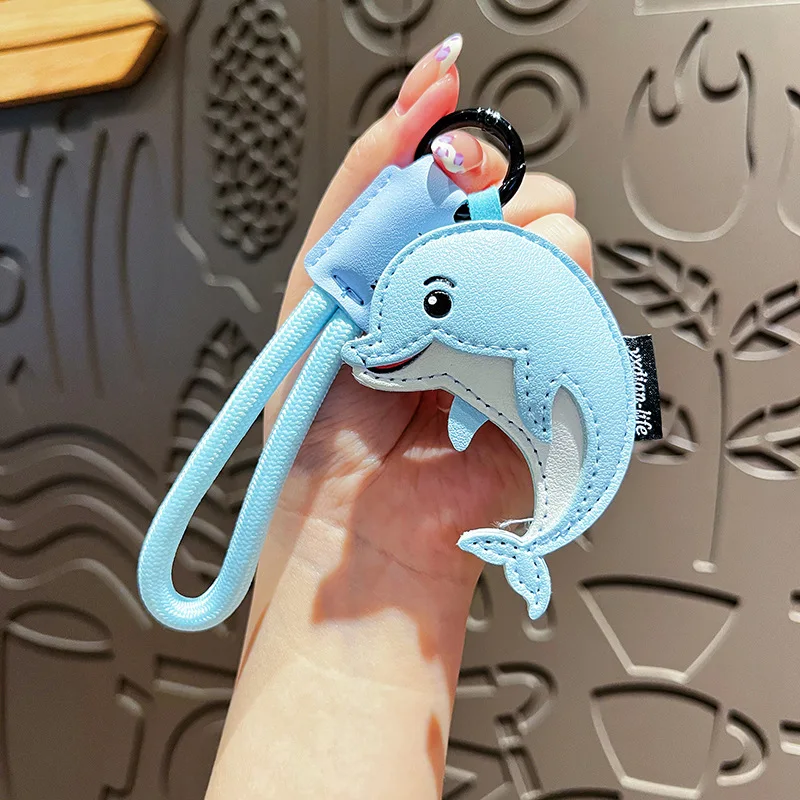 

Women's Pendant Gift Marine Animal Leather Dolphin Keychain Cute Cartoon And High-end Whale Girl Fashion Bag Pendant Blue Color