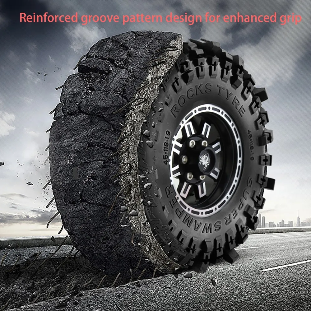 4pcs 1.9 Inch Rubber Tyre 118*45mm For 1/10 Rc Crawler Car Trax Trx4 Axial Scx10 Wraith Scx10 Yikong Rgt Wrangler 1.9 Wheel