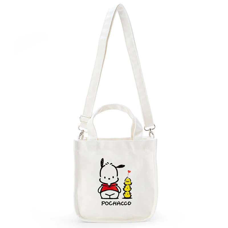 MINISO Cartoon Student Canvas Shoulder Bag Kuromi Environmentally Friendly Printed Cute Crossbody Bag Women\'s Handbag Tote Bag